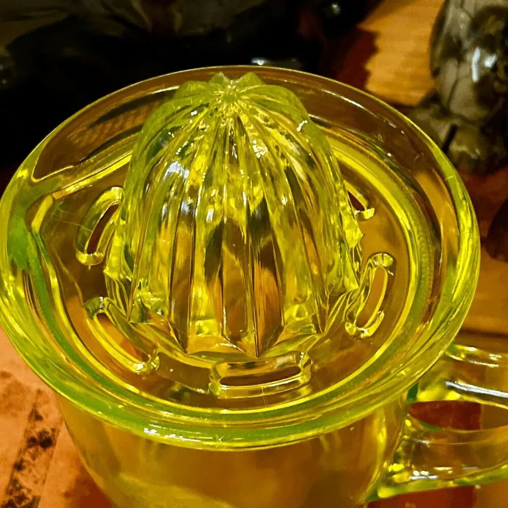 Vintage Uranium Glass Juicer & Pitcher Set – Large 8